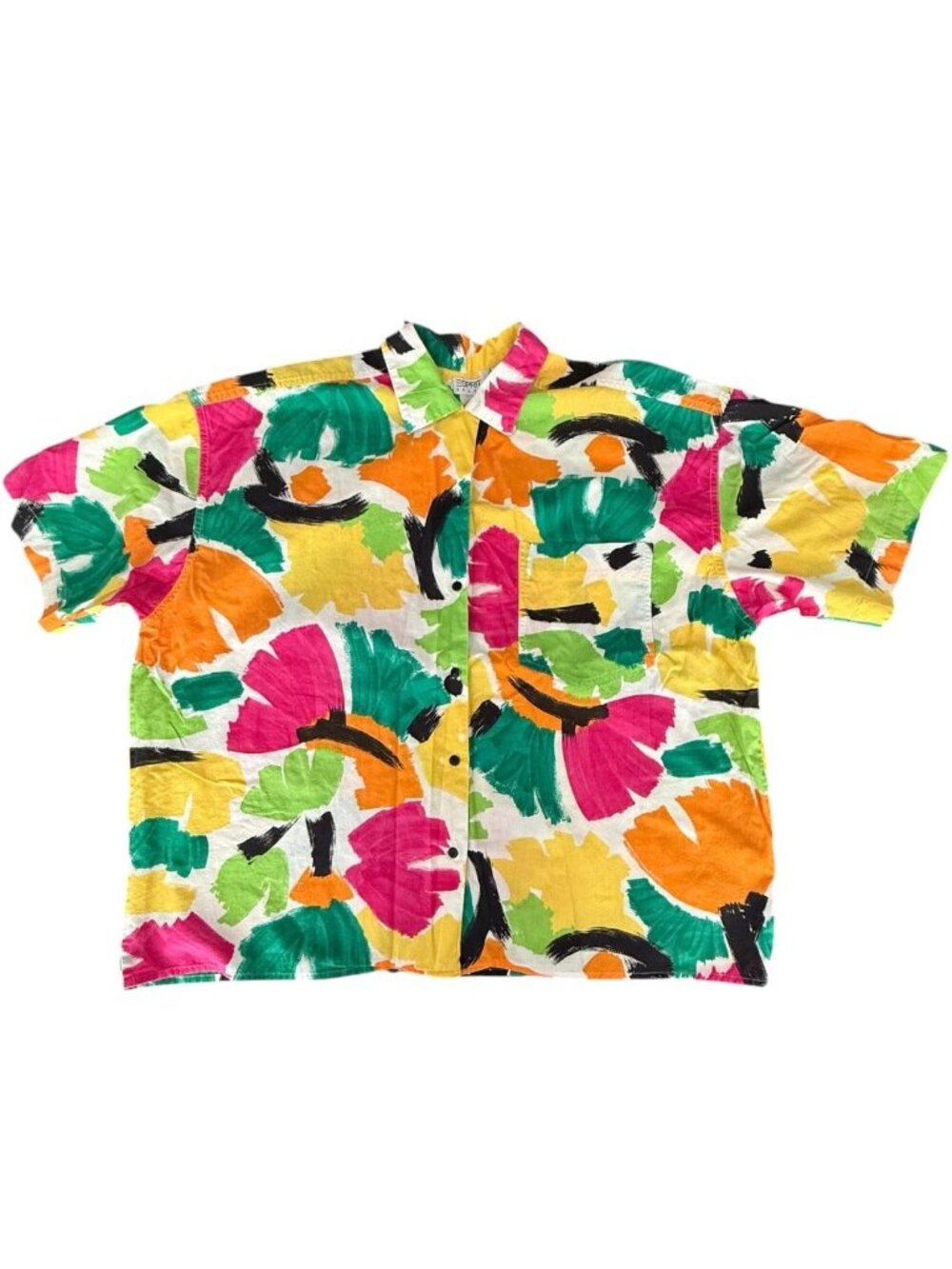 Vintage Esprit Sport 80s Abstract Print Button-Up Shirt Boxy Fit Cotton Large - Picture 10 of 10